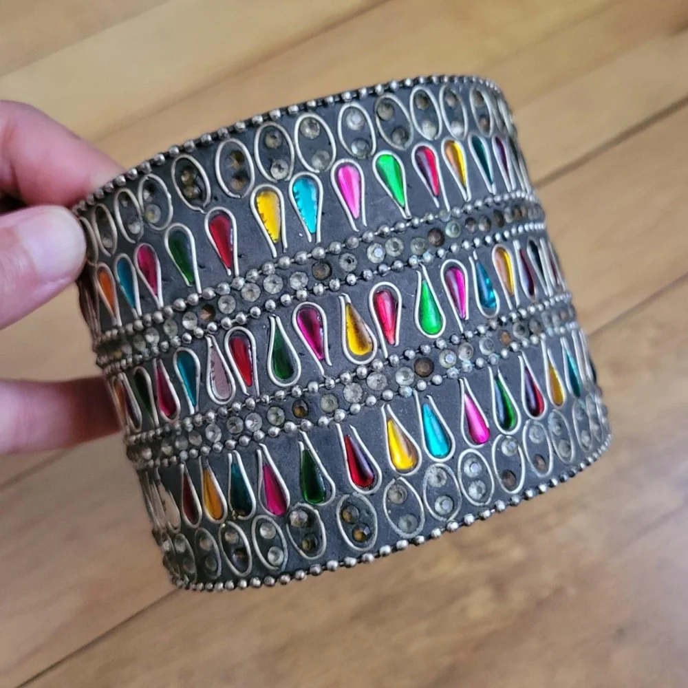 Vintage Indian Bejeweled Circular Box